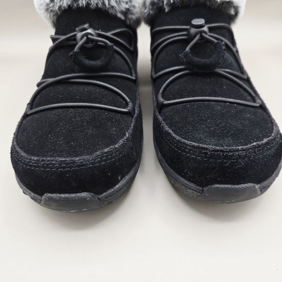 Aetrex Chrissy Black Suede Faux Fur Slip On Booties Arch Support Women Sz 7 - Picture 3 of 9